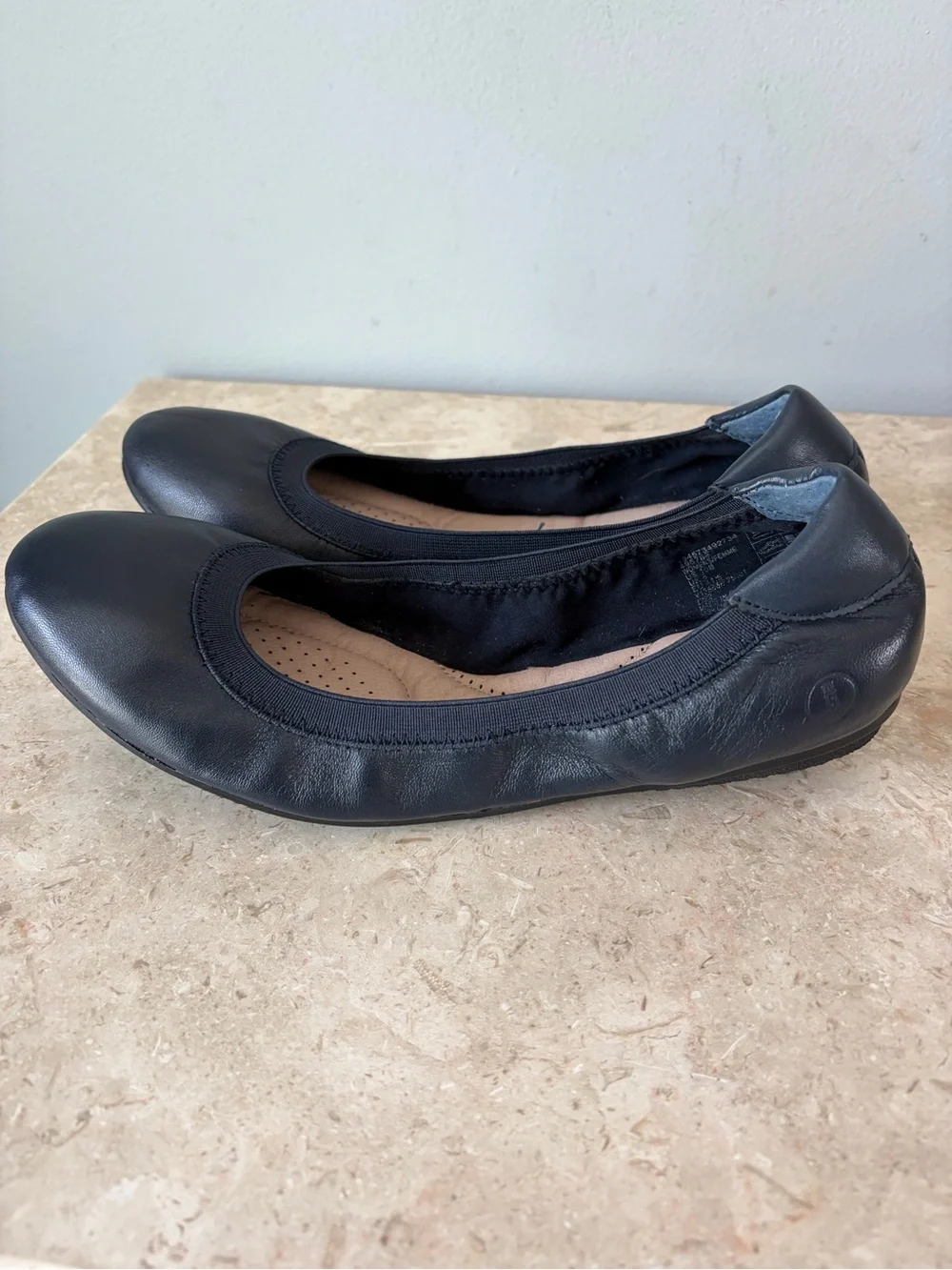 Lands End Ballet Flats Women's Sz 10 Navy Blue Leather Coastal Comfort Slip On